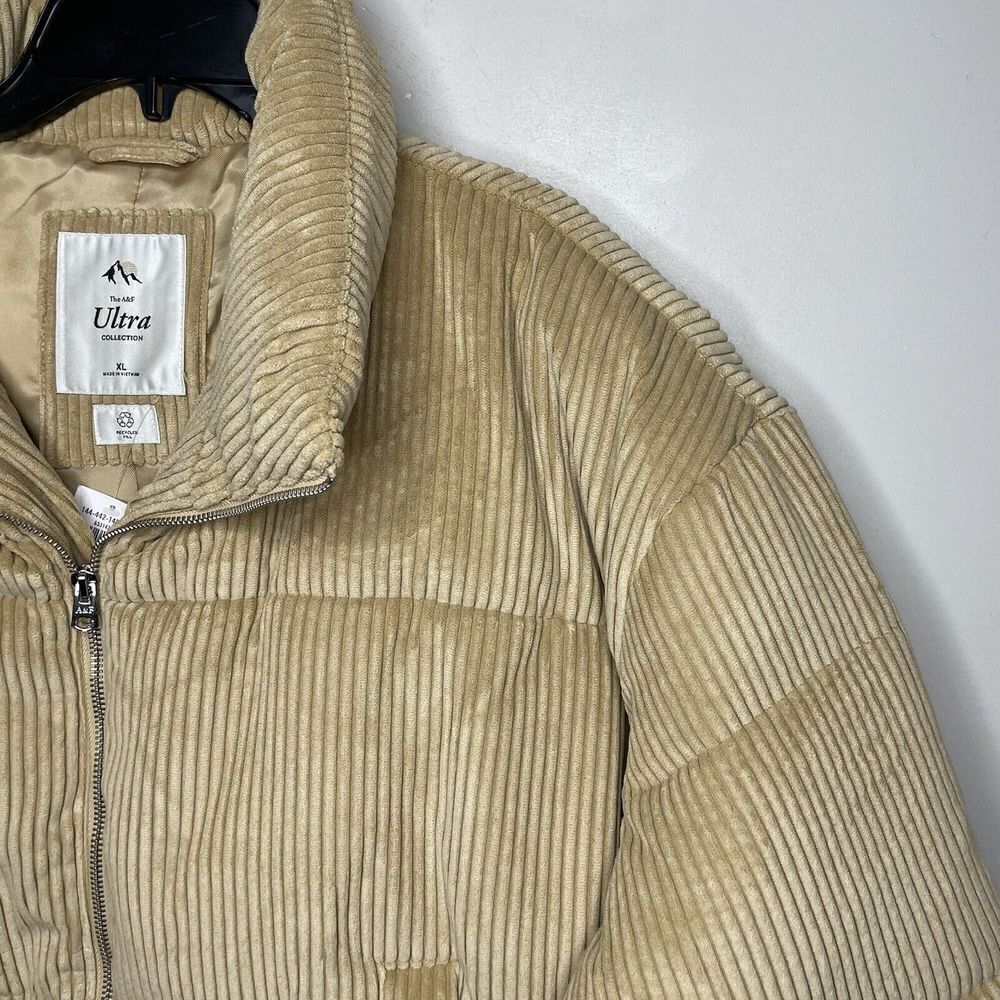 ABERCROMBIE & FITCH Womens Ultra Mini Puffer Jacket NEW Light Brown Corduroy XL - Picture 4 of 11